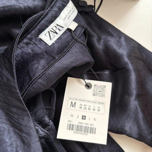 Zara ZW Collection Satin Halter Dress NWT Dark Navy Blogger Size Medium - Picture 16 of 16